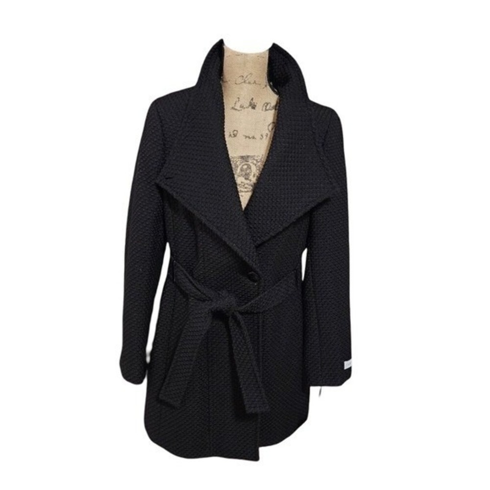 Calvin‎ Klein Black basketweave faux wrap black coat women's size large new!!! - Picture 4 of 14